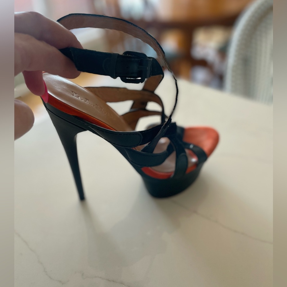 L.A.M.B. Black and Orange Platform High Heels